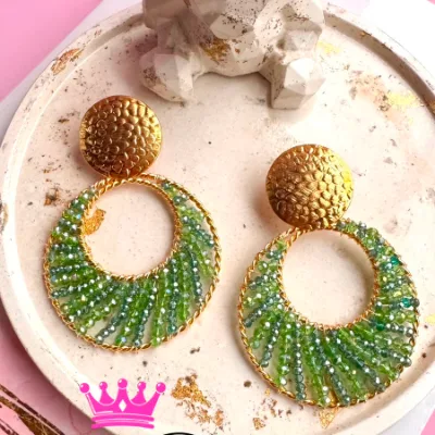 Aretes en baño de oro y muranos facetados, maxi aretes