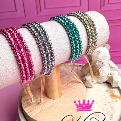 Pulseras en hilo chino con terminación en tejido macrame y cristales de murano #3