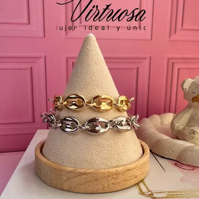Pulseras de eslabones en rodio dorado y rodio plateado