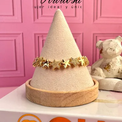 Pulsera en rodio con cristales, terminal en broche